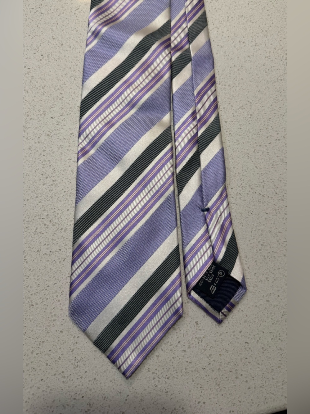 Zegna Lavender, White & Charcoal Striped Silk Tie